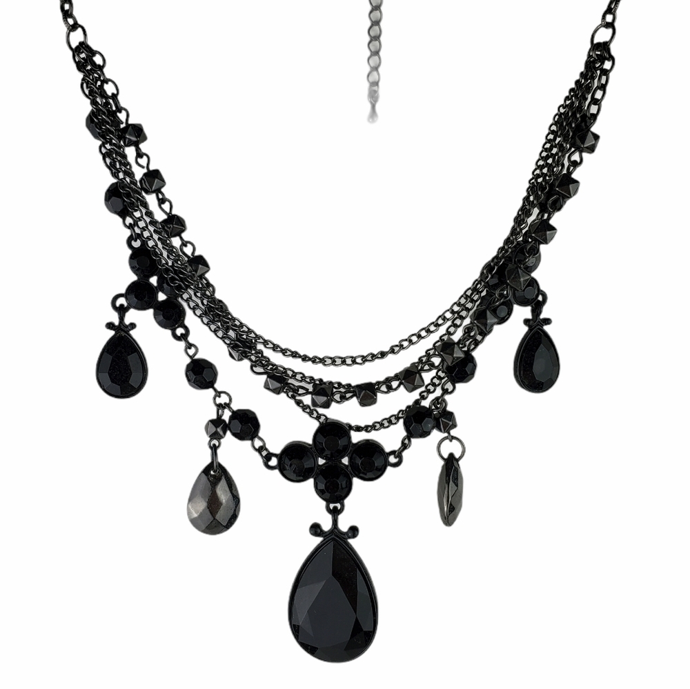 Black Jeweled Multi Layered Necklace